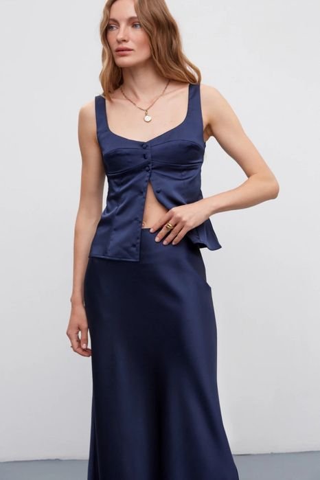 Donna Must Have Completo Blu Navy Satin 36