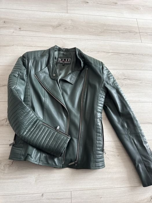 Мужская Кожаная Куртка Зелёная 36