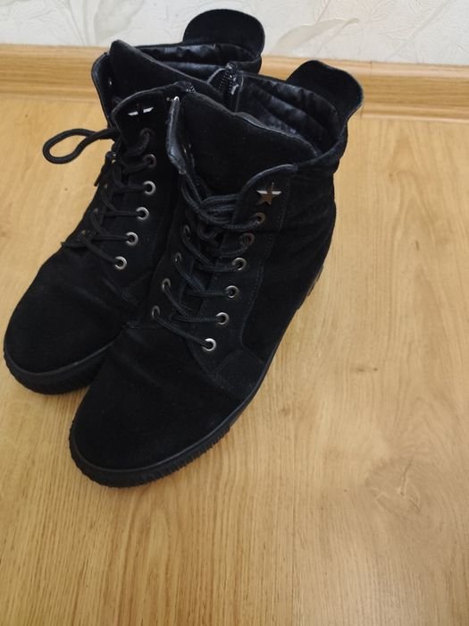 Damen Plateau Stiefel Schwarz Wildleder 37.5