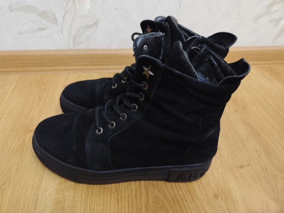 Damen Plateau Stiefel Schwarz Wildleder 37.5