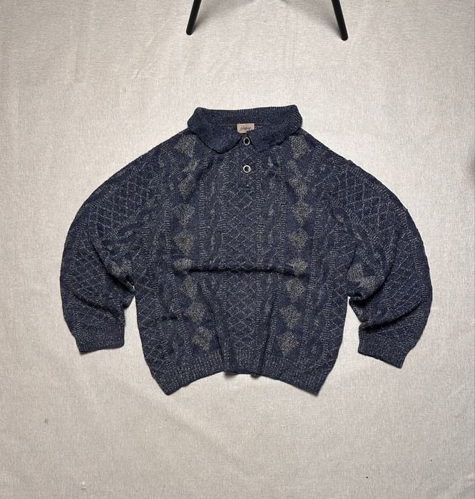 Men Brioni Polo Sweater Blue Knit 38
