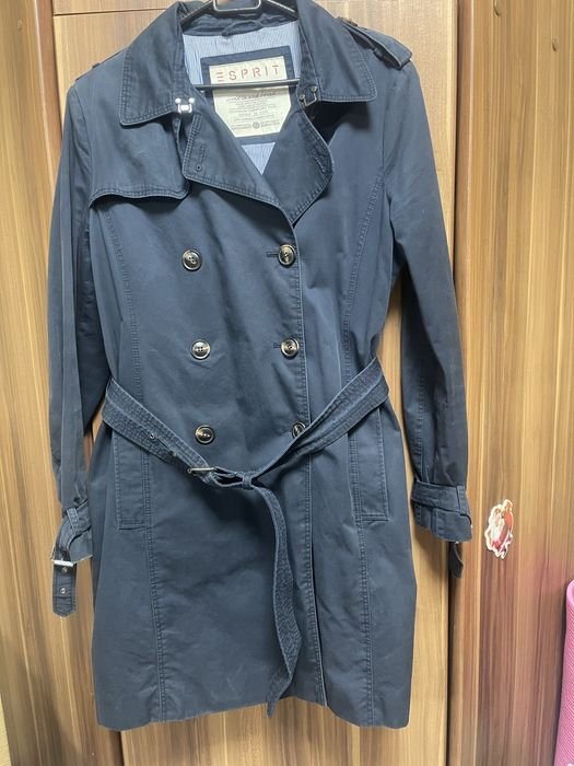 Women Esprit Trench Coat Navy Cotton 40