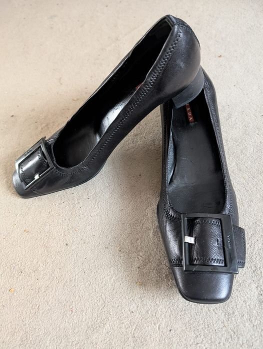 Women Heels Black Leather 38