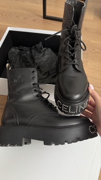 Damen Celine Stiefel Schwarz Leder 38.5