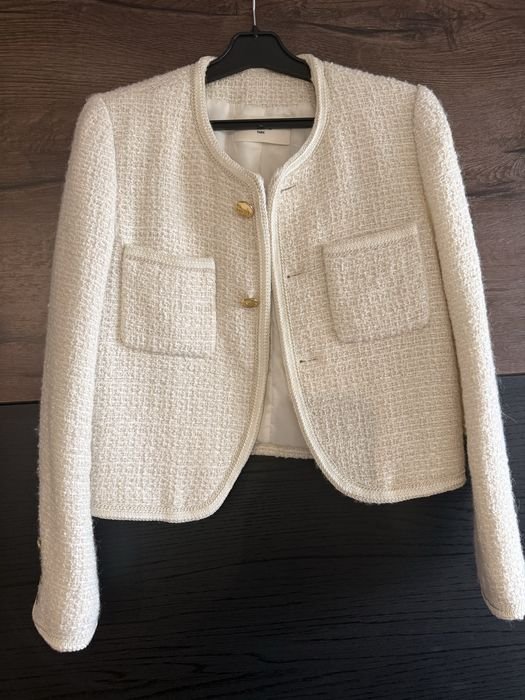 Damen Celine Jacke Weiß Tweed 36