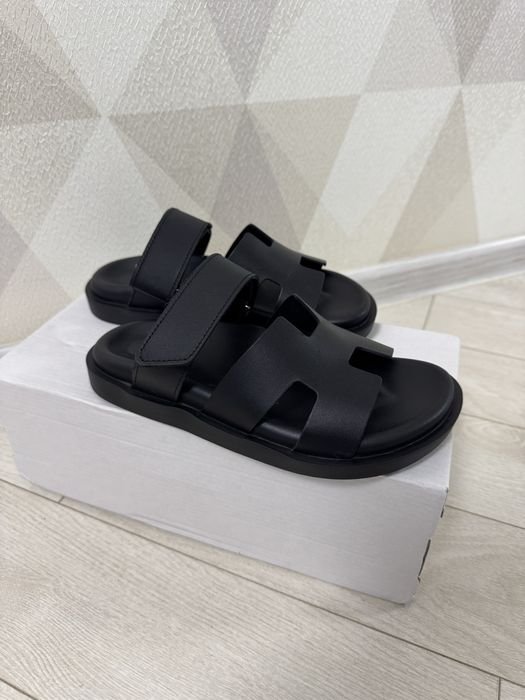 Donne Ciabatte Nere in Pelle Stile Hermes 36