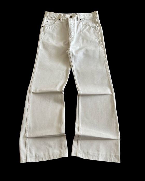Damen Vintage Bootcut Beigefarbene Jeans 38