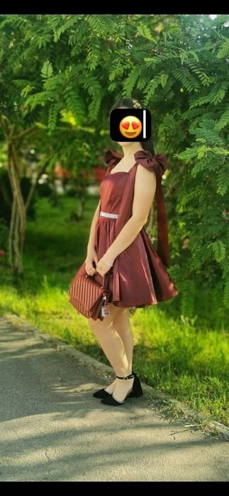 Women Dress Burgundy Satin 34
