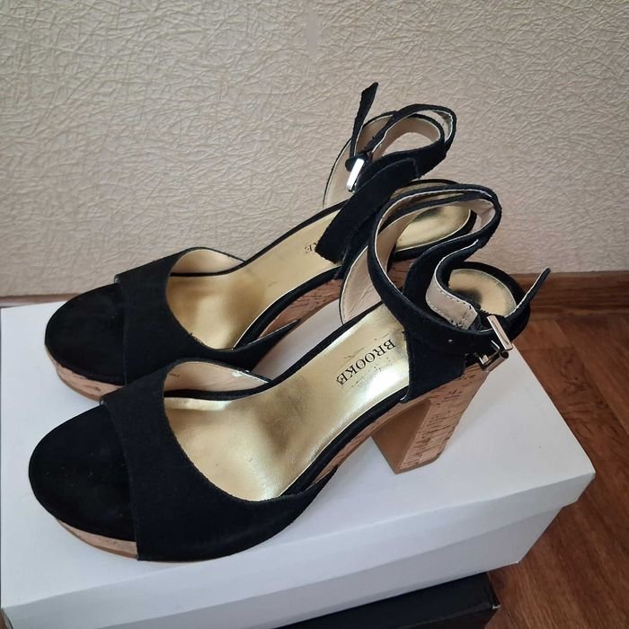Women Heels Black Leather 39