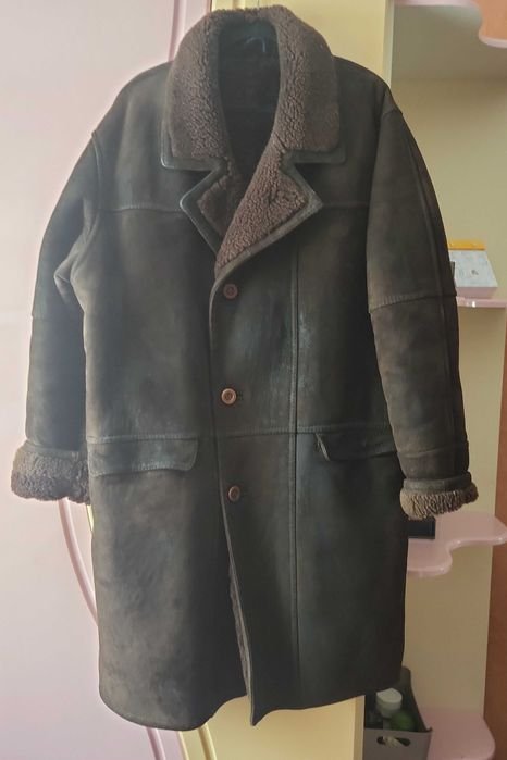Uomo Cappotto in Pelle Ecologica Marrone L-XL