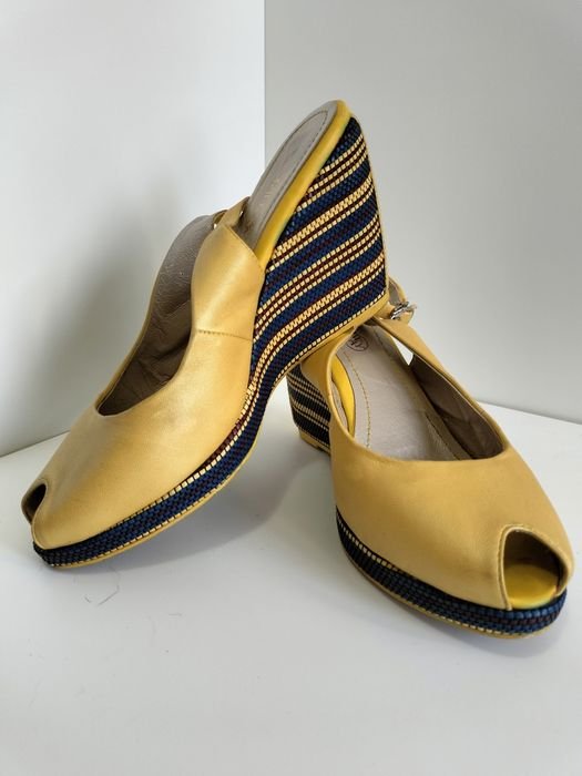Women Heels Yellow Leather 39