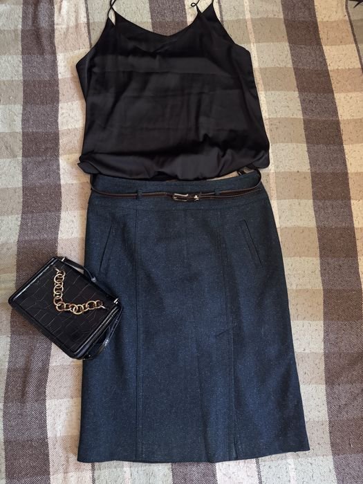 Women Skirt Green Wool 40