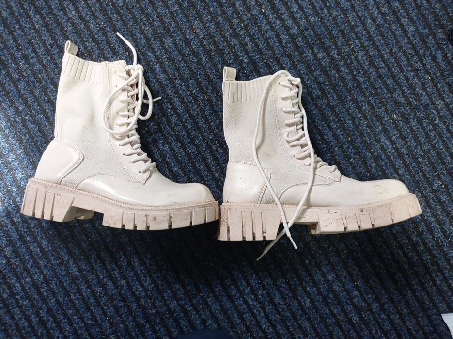 Women Boots Beige Faux Leather 39