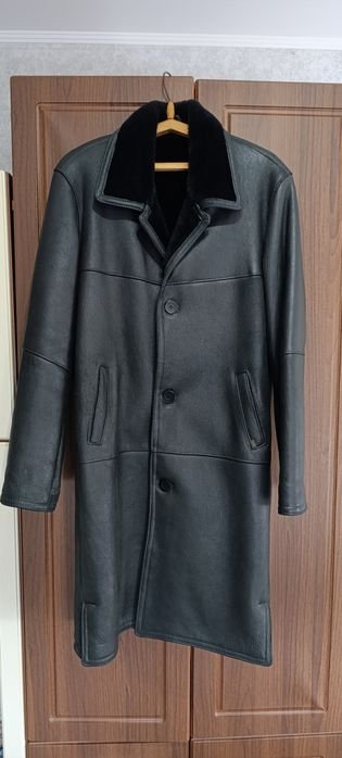 Uomo Altro Cappotto Lungo Nero Pelle di Pecora 40