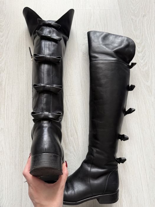 Damen Valentino Knielange Stiefel Schwarz Leder 36