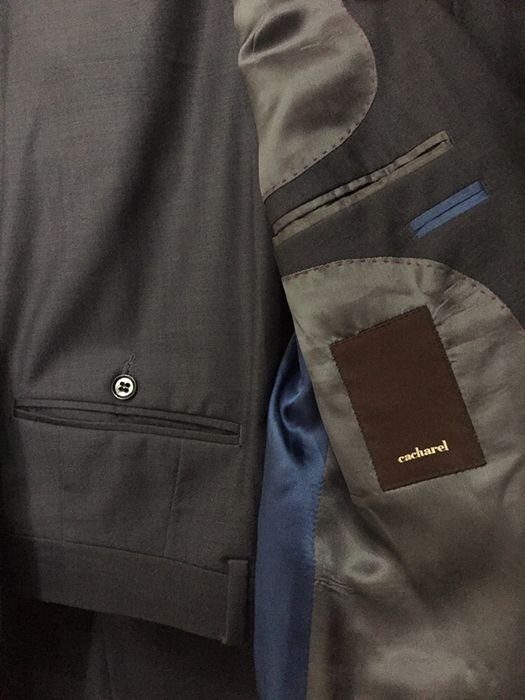 Men Cacharel Suit Black Wool 48