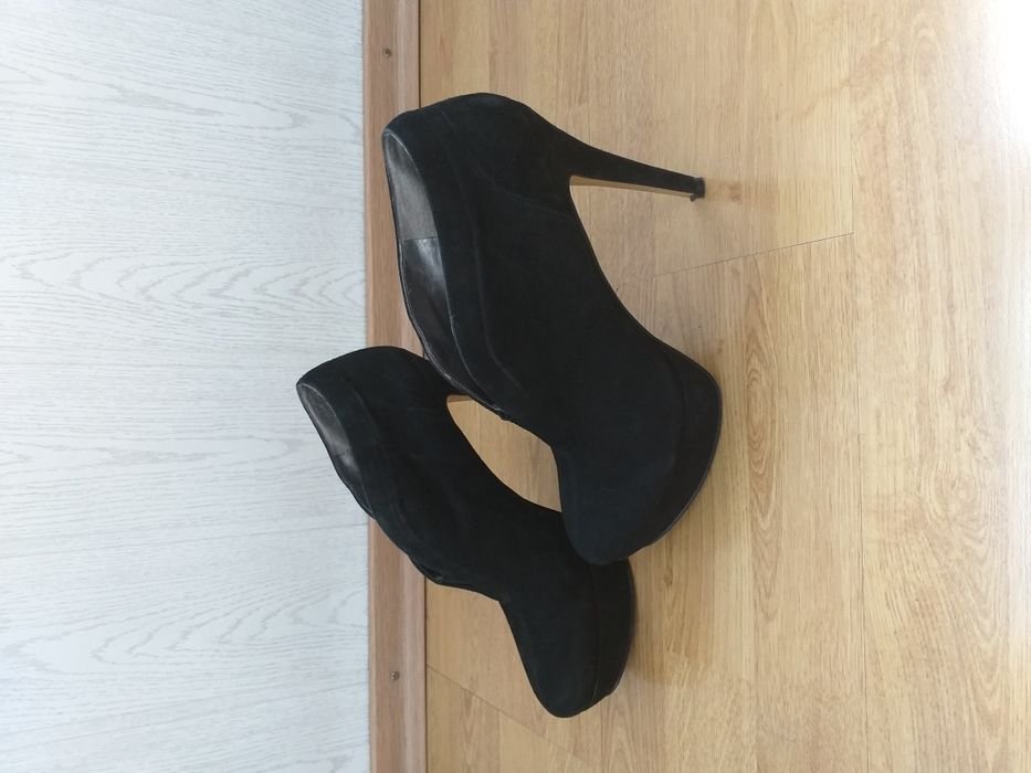 Women Nine West Ankle Boots Black Suede 37.5