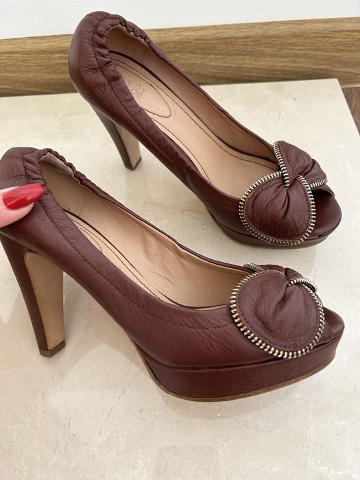 Women Heels Brown Leather 38