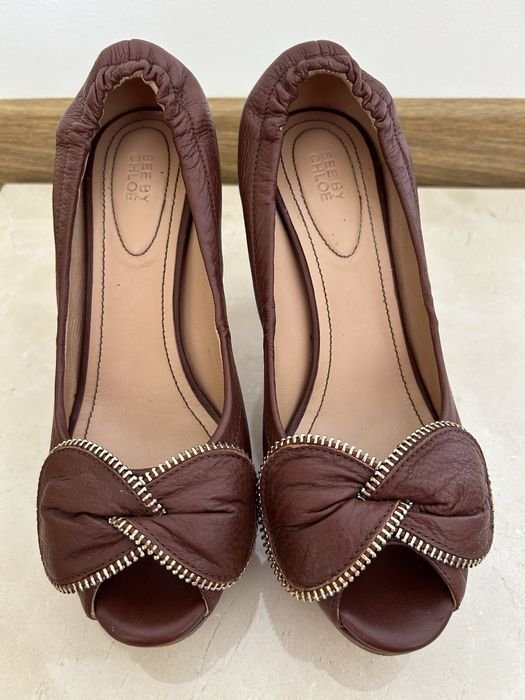 Women Heels Brown Leather 38