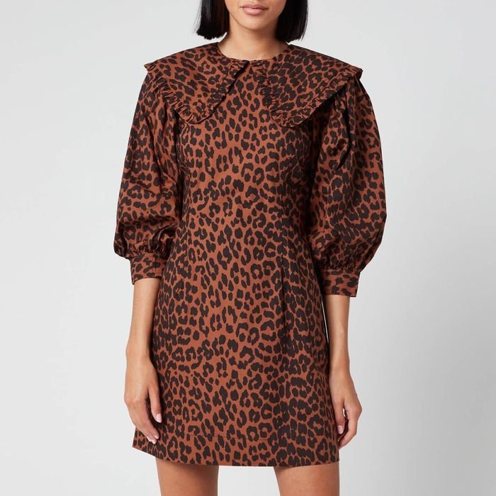 Damen Ganni Kleid Leopard Baumwolle