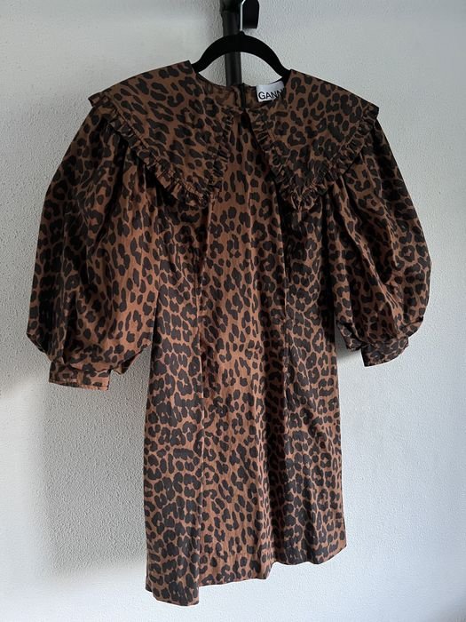 Damen Ganni Kleid Leopard Baumwolle