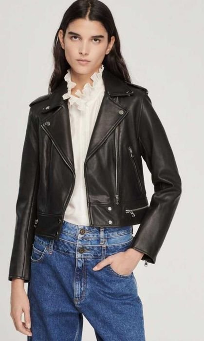 Женская Sandro Paris Куртка-косуха Чёрная Кожа 34