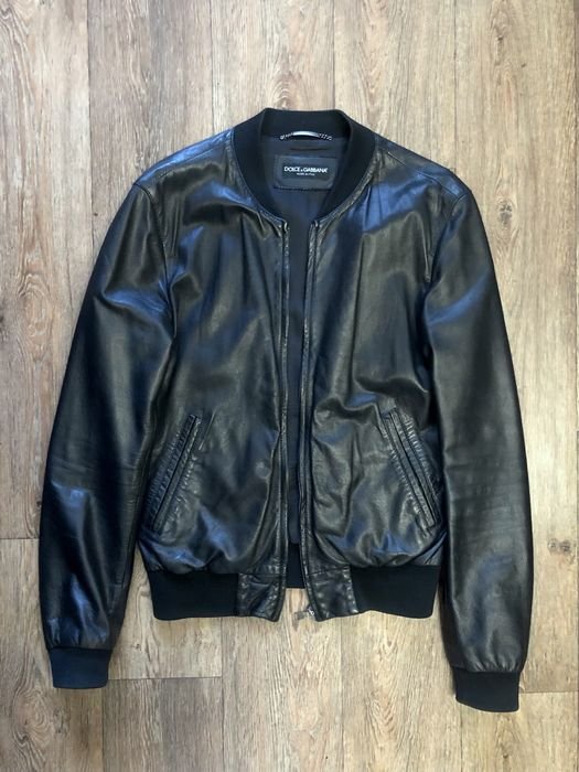 Мужской Dolce Gabbana Бомбер Чёрный Кожа 38