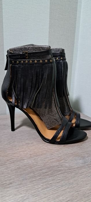 Women Heels Black Leather 39