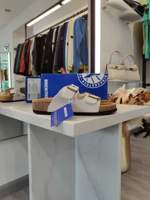 Women Birkenstock Heels Latte Cream Suede Leather