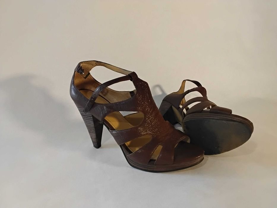 Women Heels Brown Leather 39