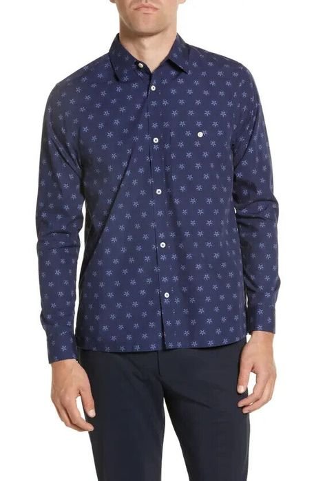 Мужской Ted Baker Сорочка Тёмно-синий Бавовна XL
