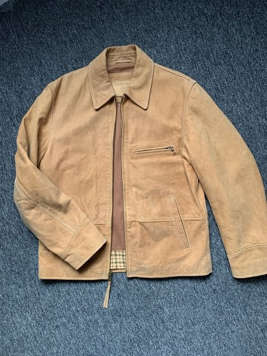 Men Timberland Vintage Leather Jacket Brown 38