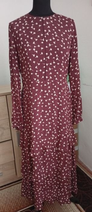 Donna Laura Ashley Abito Borgogna Chiffon 38