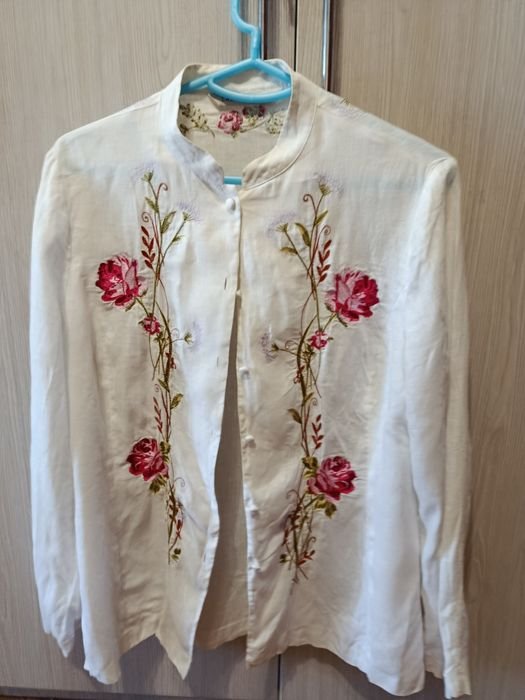 Femme Blouse en Lin Blanche 36