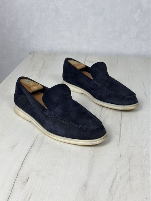 Herren Loro Piana Slipper Marineblau Leder 42.5