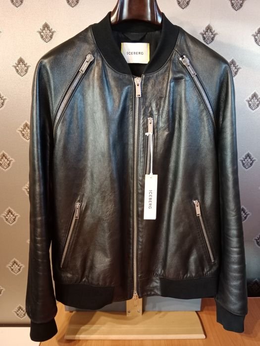 Uomo Iceberg Giacca in Pelle Nera 40