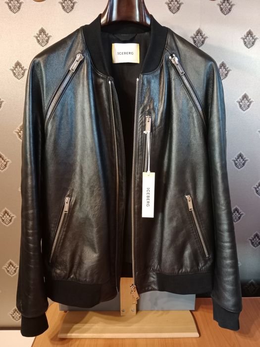 Uomo Iceberg Giacca in Pelle Nera 40