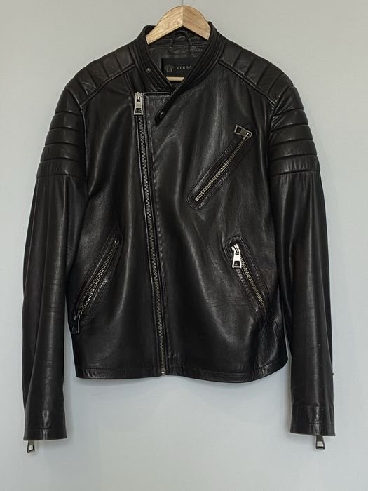 Men Versace Jacket Black Leather 40