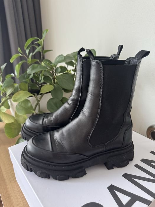 Damen Ganni Stiefel Schwarz Leder 38