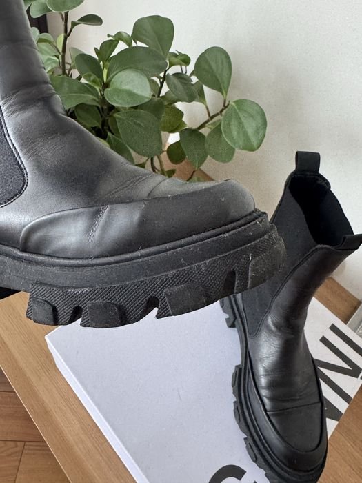 Damen Ganni Stiefel Schwarz Leder 38