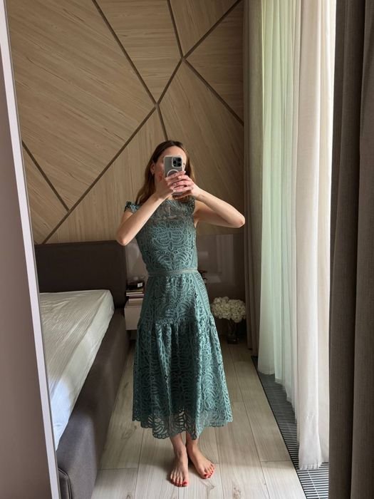 Damen REISS Kleid Grün Baumwolle EU 32