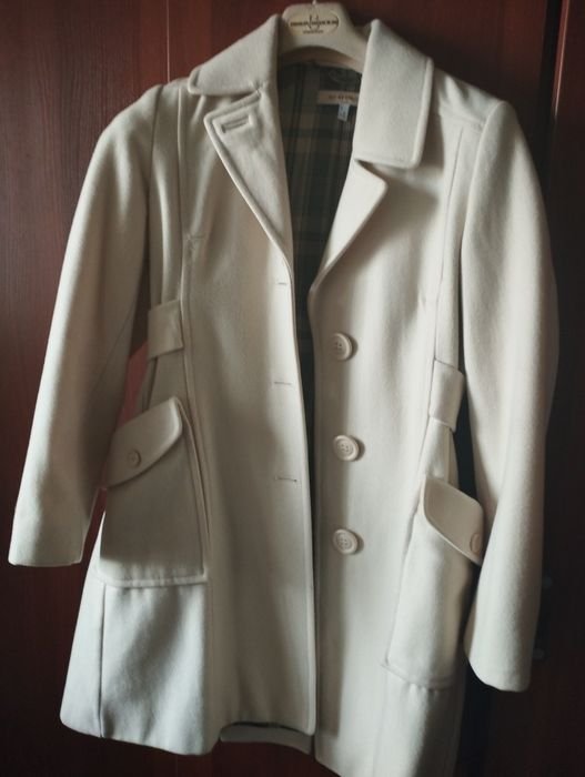 Women Coat White Wool 36