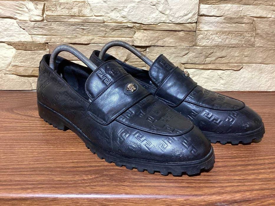 Men Versace Loafers Black Leather 42
