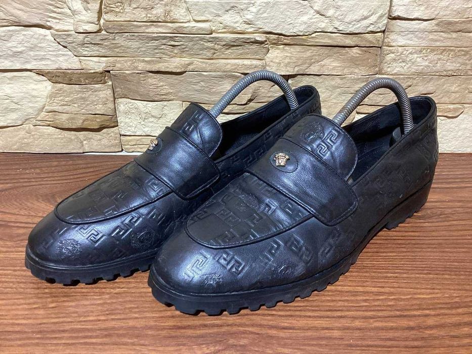 Men Versace Loafers Black Leather 42