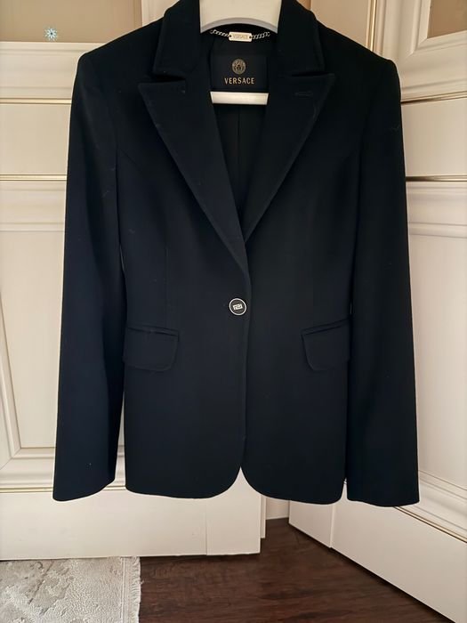 Women Versace Coat Black Cashmere