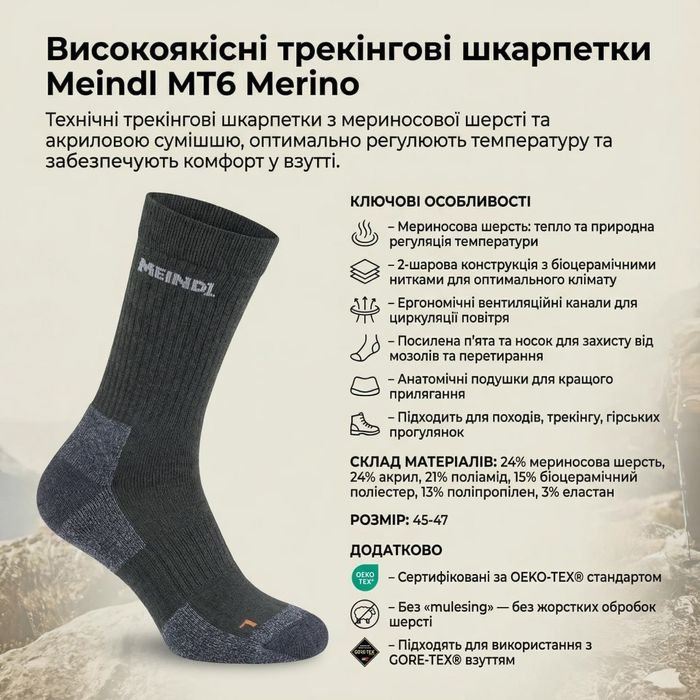 Мужские Meindl Носки Серый Мериносовая Шерсть