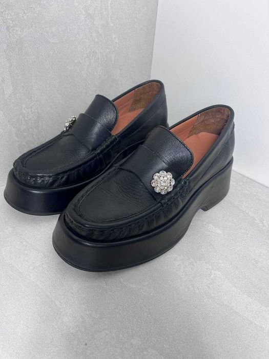 Damen Ganni Slipper Schwarz Leder 37