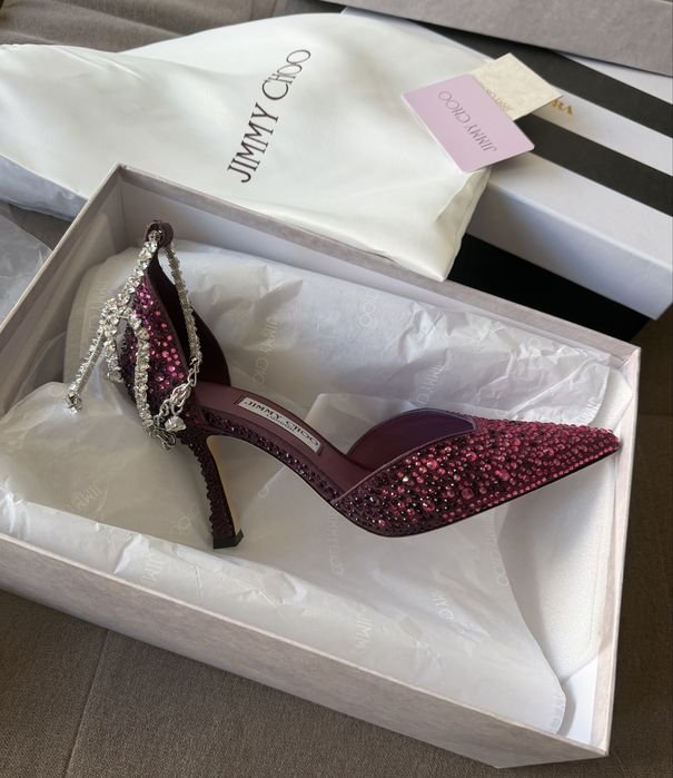 Women Jimmy Choo Heels Berry Crystal 38