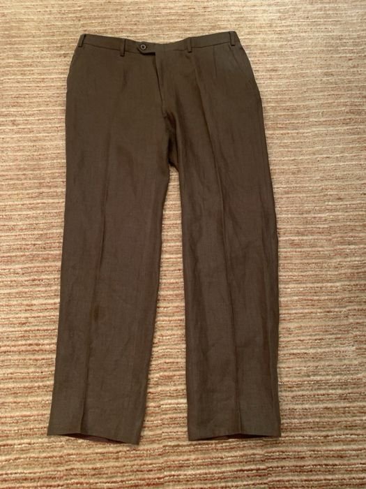 Мужской Brioni Штаны Коричневый Лён 34