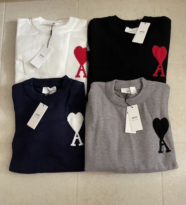 Мужской Ami Paris Светр Тёмно-синий Шерсть M